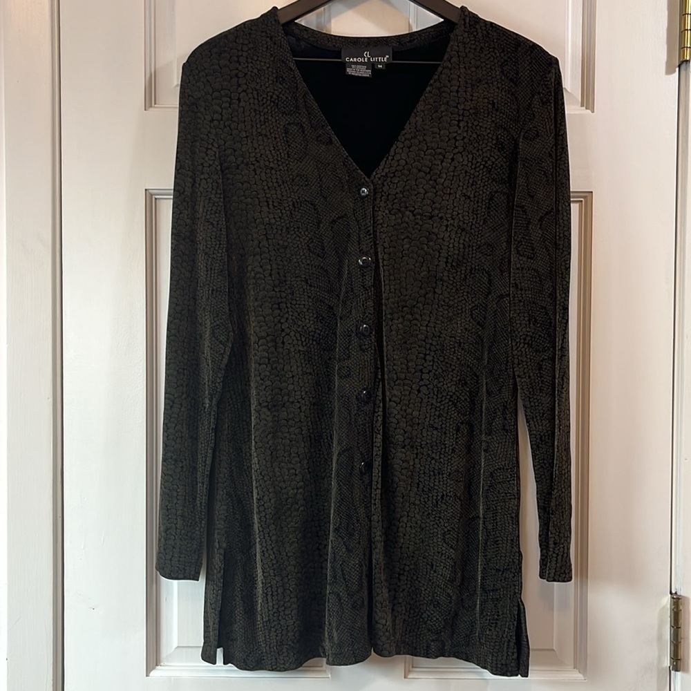 Vintage Carole Little Alligator Animal Print Button Down Shirt Blouse - Size M